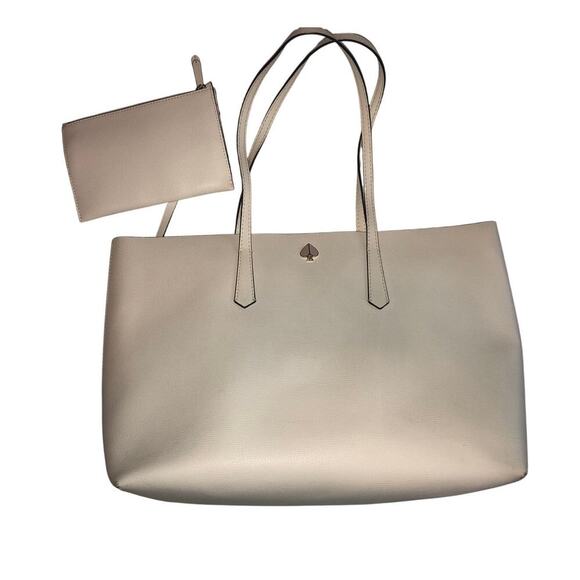 kate spade Handbags - Kate Spade White Leather Tote Large Molly With Small Pouch Summer Bag Work